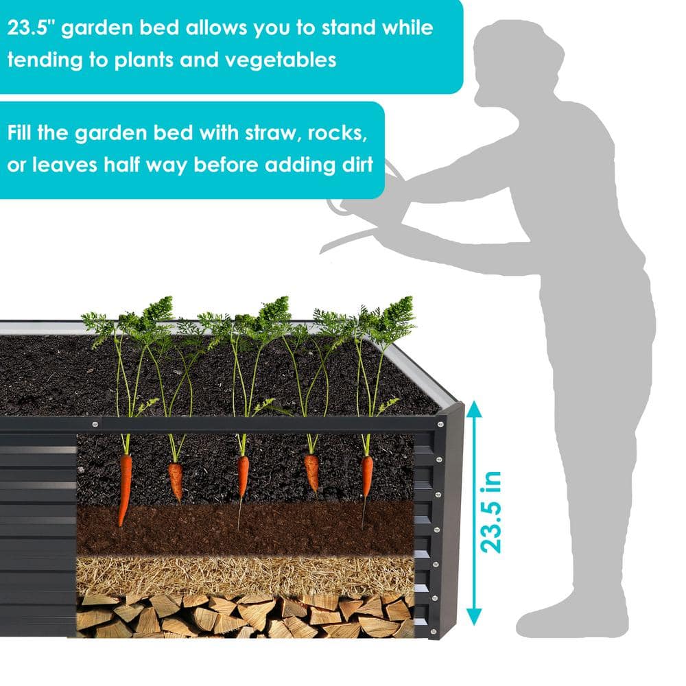Large Dark Gray Galvalume Steel Raised Garden Bed for Outdoor Yard