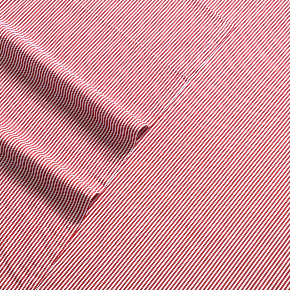 Full Size Red and White Cotton Percale Stripe Sheet Set