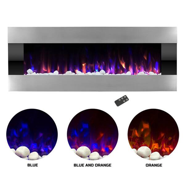 Northwest 54 in. Stainless Steel Electric Fireplace with Wall