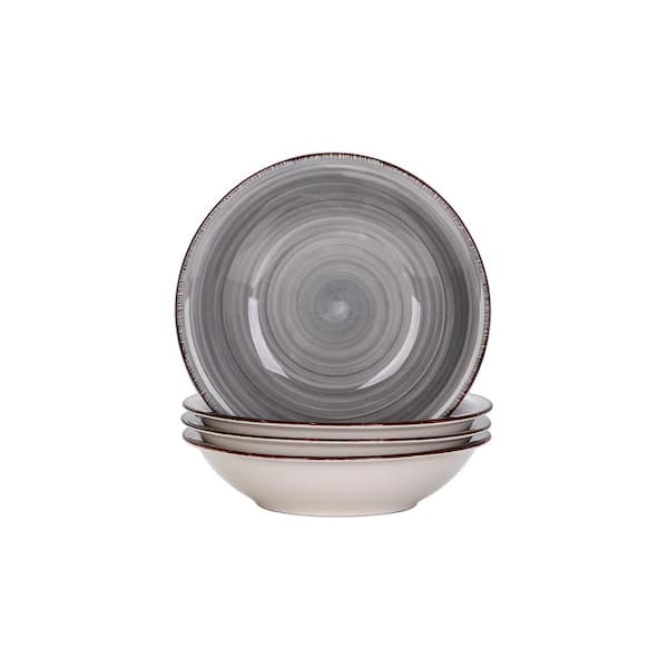 vancasso Series Bella 8 in. Soup Plate Porcelain in Vintage Look Gray Dinnerware Set (Service for 4)