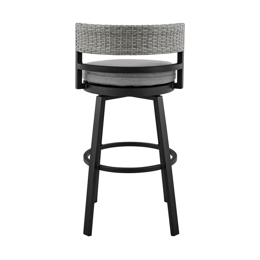 Encinitas 30" Gray and Black Outdoor Swivel Bar Stool