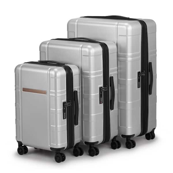 Karl home 3-Piece Silver 20 in., 24 in., 28 in. Luggage Expandable Suitcase PC+ABS with TSA Lock Spinner Luggage Set
