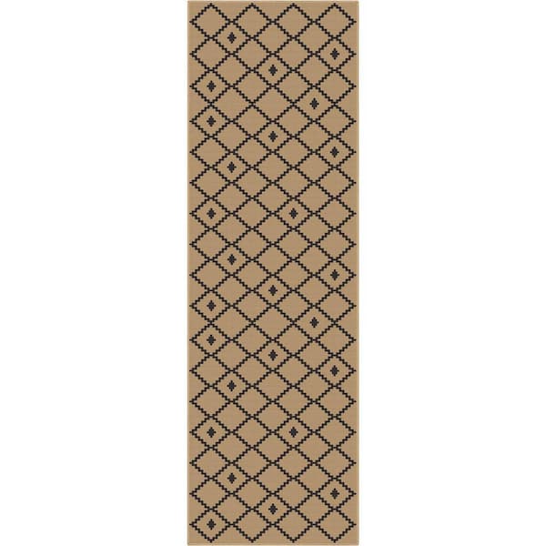 Black 2 ft. 3 in. x 7 ft. 3 in. Runner Flat-Weave Well-Jute Printed Akita Moroccan Lattice Area Rug