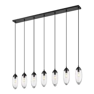 Arden 7-Light Matte Black Shaded Linear Chandelier with Clear Glass Shade with No Bulbs Included