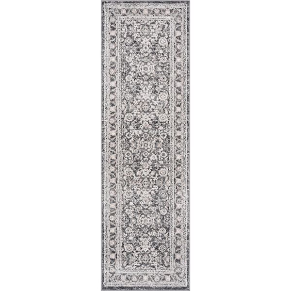 Tayse Rugs Magic Traditional Dark Gray and Cream 2 ft. x 7 ft. Oriental Indoor Runner Rug