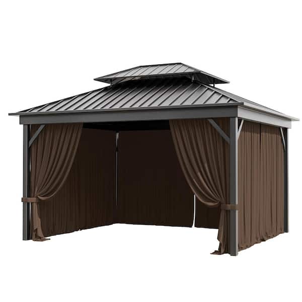 10 ft. x 12 ft. Universal Outdoor Privacy Curtains, Gazebo Replacement with Zipper Chocolate (4-Side Curtain Only)