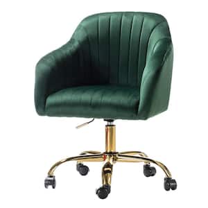 Jacinda Modern Green Velvet Swivel and Adjustable Task Chair with Gold Base