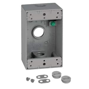 1-Gang Metal Weatherproof Electrical Outlet Box with (3) 1/2 inch Holes, Gray
