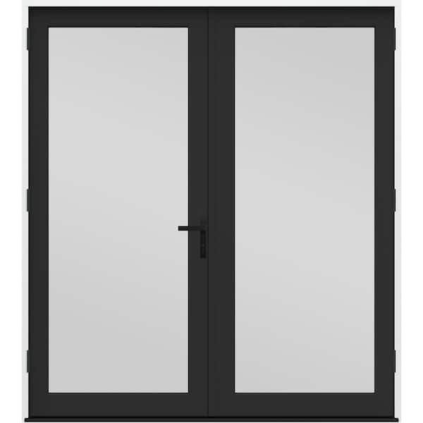 72 in. x 80 in. F4500 Right-Hand/Outswing Black Fiberglass French Patio Door w/ Low-E Impact Glass and Black Handle
