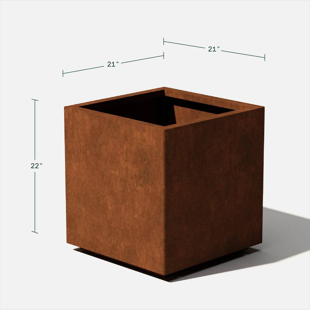 Rustic Corten Steel 22" Cube Planter Box