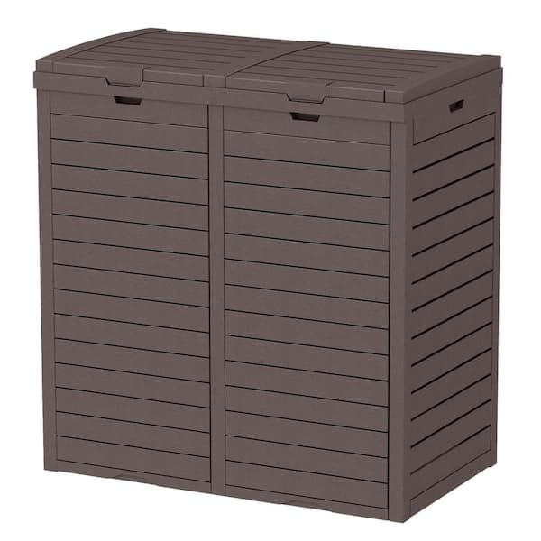 Patiowell 61 gal. Horizontal Resin Deck Box, Outdoor Trash Can Storage deck box with Double Waste Bins