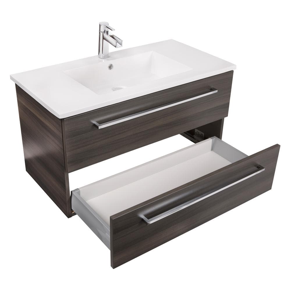Silhouette 36" Walnut Wall-Mount Single Sink Vanity with Marble Top