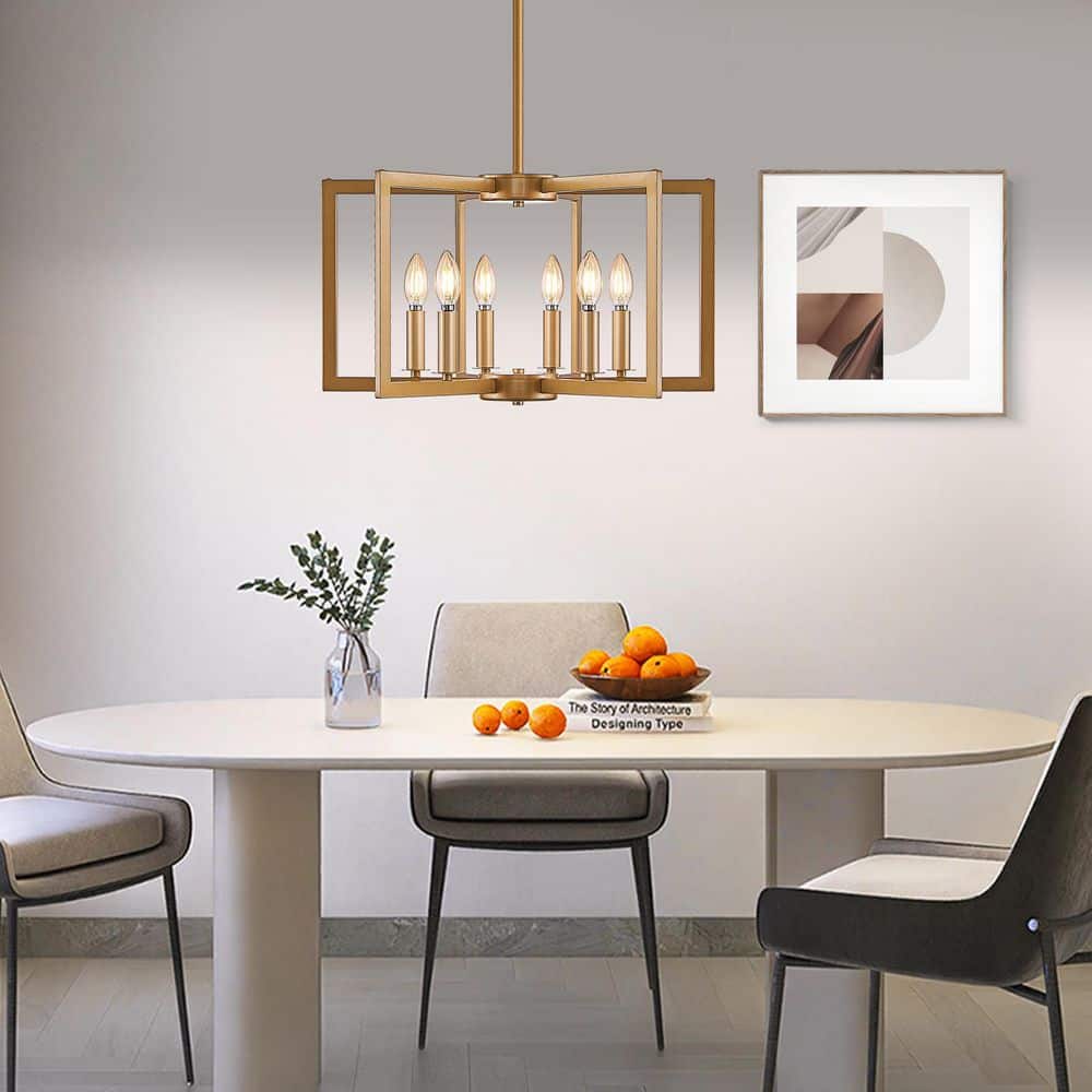 6-Light Brushed Gold Caged Pendant Light with Adjustable Height (Bulb Not Included) price history on PriceWatchPro