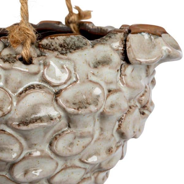 Ivory Stoneware Seashell Hanging Planter with Rope