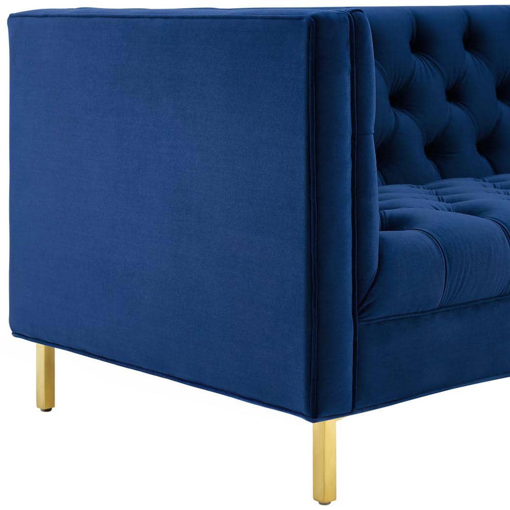 Delight Navy Velvet Tufted Button Luxe Sofa with Gold Legs