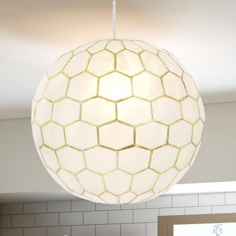 Gold and White Capiz Honeycomb Globe Pendant Light