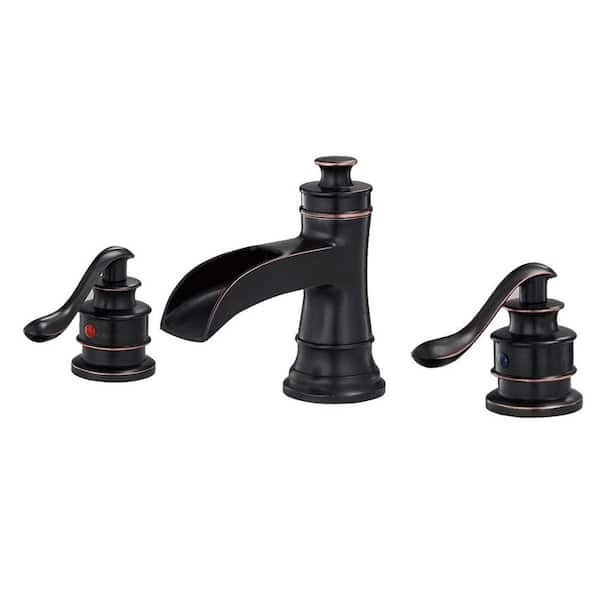 Unbranded 8 in. Widespread Double Handle Bathroom Faucet Waterfall 3 Hole Bathroom Sink Faucet in Oil Rubbed Bronze