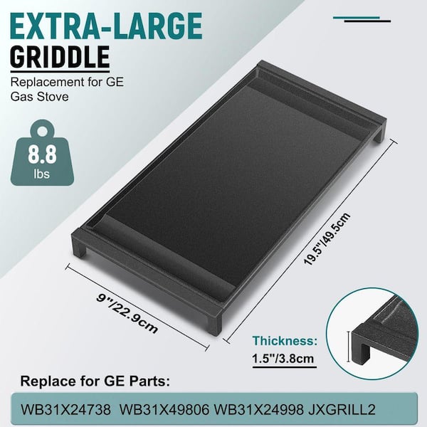 19.5 in. x 9 in. Black Cast Iron Griddle Plate Non-Stick Nitrided