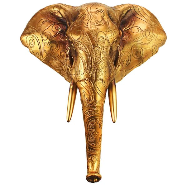 Design Toscano 17.5 in. x 16 in. Good Fortune Golden Mandala Elephant Wall Sculpture