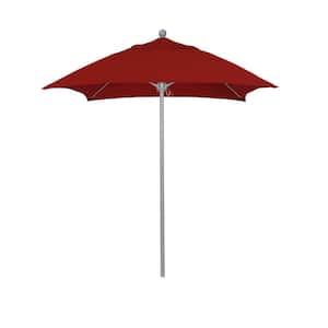 6 ft. Grey Woodgrain Aluminum Commercial Market Patio Umbrella Fiberglass Ribs and Push Lift in Jockey Red Sunbrella