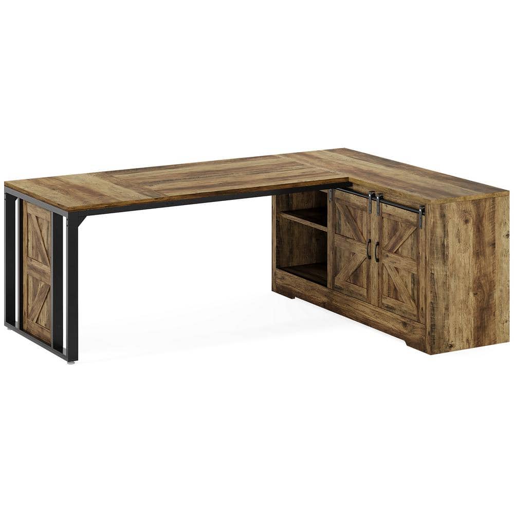 BYBLIGHT Lanita 70.8 in. L Shaped Brown Engineered Wood Computer Desk