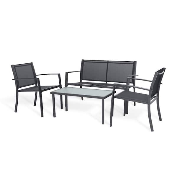 Patere 4-Piece Metal Teslin Patio Conversation Set