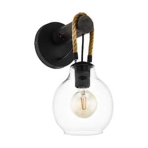 Roding 7 in. W x 14 in. H 1-Light Structured Black Wall Sconce with Clear Glass Shade