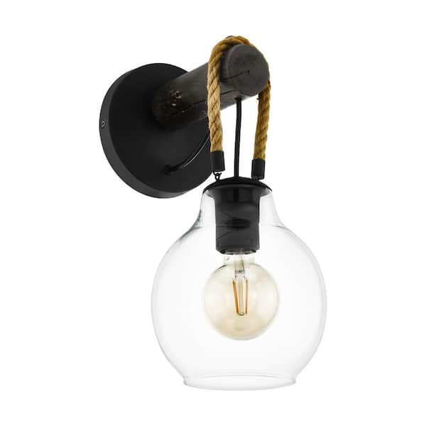 Eglo Roding 7 in. W x 14 in. H 1-Light Structured Black Wall Sconce with Clear Glass Shade