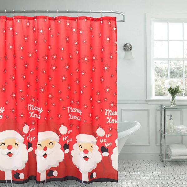 Creative Home Ideas Santa Border 72 in. x 72 in. Christmas Shower Curtain