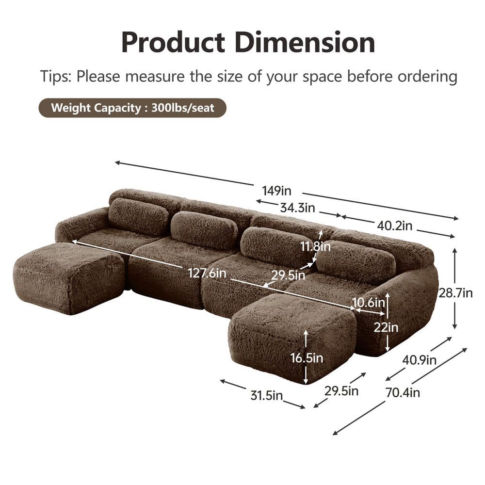 Dimension diagram of the sectional sofa measurements.
