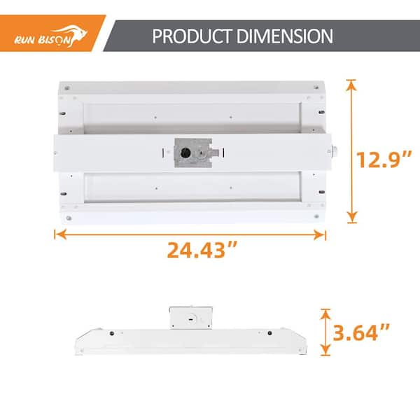RUN BISON 2 ft. 600-Watt Equivalent Up To 28,350 Lumens Integrated LED Dimmable High Bay Light, 5000K Daylight, UL Listed (4-Pack)