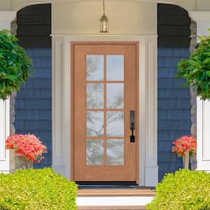 Regency 36 in. x 80 in. Full 8-Lite Clear Glass Left-Hand/Inswing Autumn Wheat Stained Fiberglass Prehung Front Door