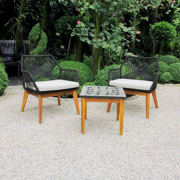 MADE 4 HOME Lucena 3-Piece Wicker Square Outdoor Bistro Set with Cream Cushions