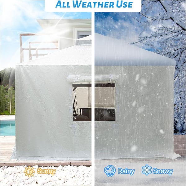 Unbranded 12 ft. x 12 ft.Outdoor Winter Polypropylene Waterproof Gazebo Cover for Hardtop Gazeboswith Sidewalls Mesh Windows White