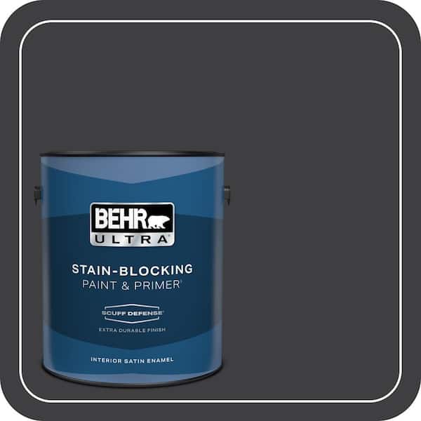 BEHR ULTRA 1 gal. #ECC-10-2 Jet Black Extra Durable Satin Enamel Interior Paint & Primer