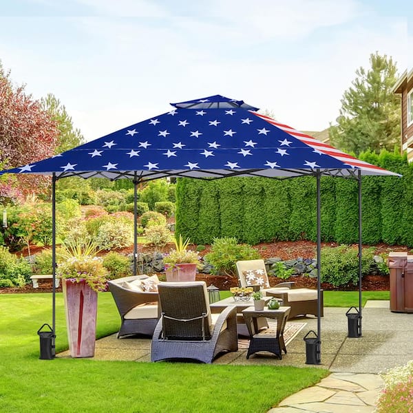 EAGLE PEAK 13 ft. x 13 ft. Straight Leg Outdoor Pop Up Canopy Tent with Auto Extending Eaves and 4-Sand Bags