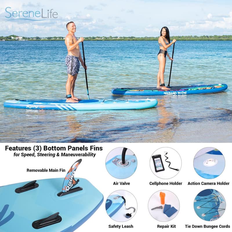 10.5 ft. Blue Rising Flow Paddleboard SUP Stand Up Water Paddle Board with Waterproof Mobile Phone Case