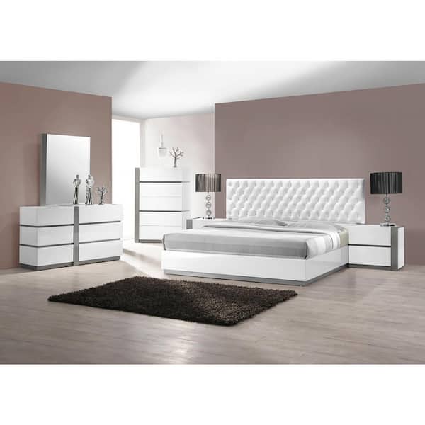 Best Master Furniture Seville (5-Piece) White/Gray Wood Modern King Bedroom Set