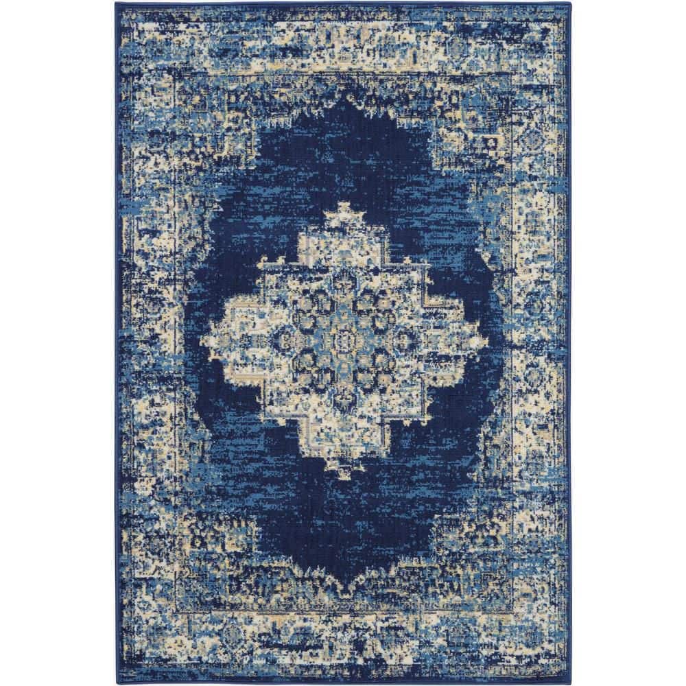 Nourison Grafix Navy Blue 4 ft. x 6 ft. Persian Medallion