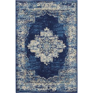 Grafix Navy Blue 4 ft. x 6 ft. Persian Medallion Transitional Area Rug