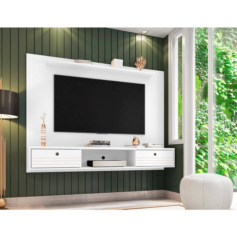 White Wall-Mounted Floating Entertainment Center with Storage