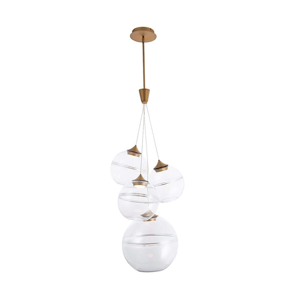 Bistro 4-Light 200-Watt Equivalent Integrated LED Aged Brass Pendant with Glass Shade price history on PriceWatchPro