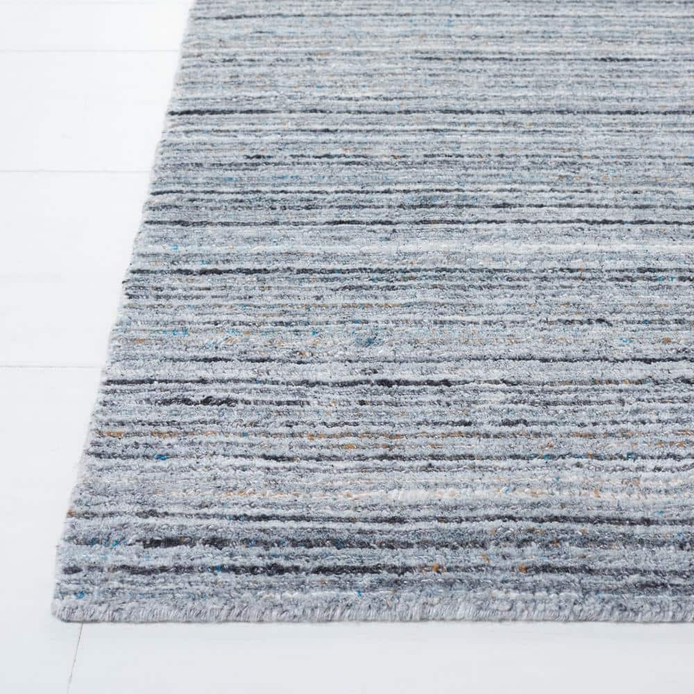 Elegant Gray Abstract Hand-Loomed 8' x 10' Wool-Viscose Blend Rug