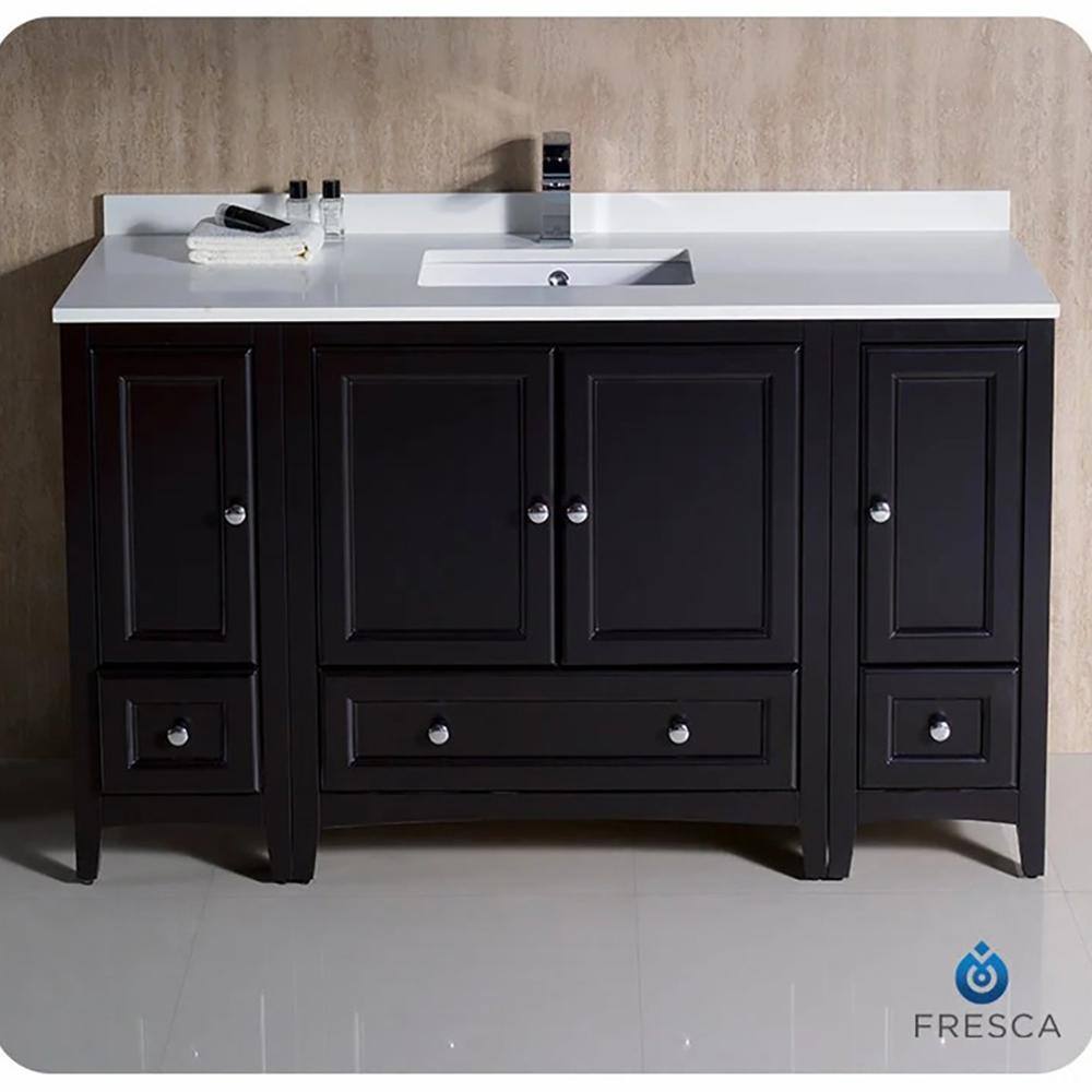 Espresso Oxford 54" Freestanding Bathroom Vanity with Quartz Top