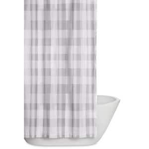 Everyday Buffalo Plaid Grey 72 in. Grey and White Shower Curtain