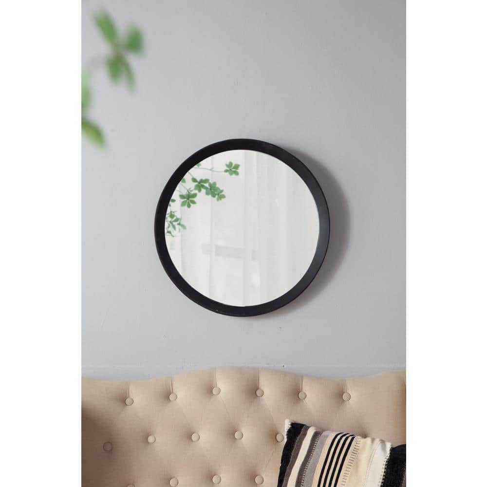 20" Round Black Mango Wood Decorative Wall Mirror