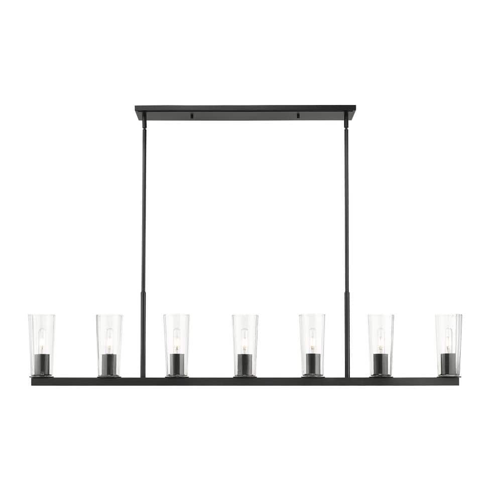 Matte Black 7-Light Linear Chandelier with Tapered Glass Shades