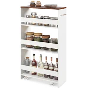 White Engineered Wood Kitchen Cart with Open Shelves