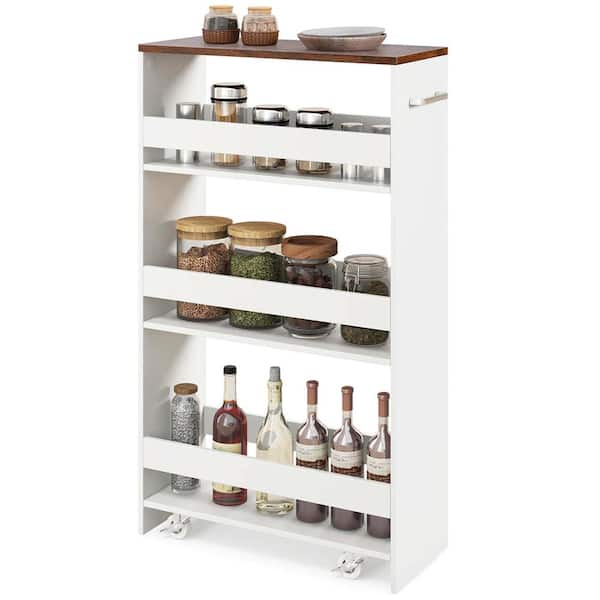 Costway White Engineered Wood Kitchen Cart with Open Shelves