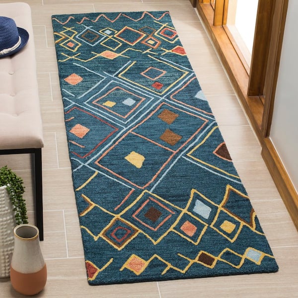 Suzani 2 ft. x 10 ft. Dark Blue/Multi Abstract Geometric Runner Rug
